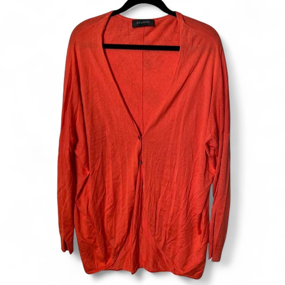 St. John Silk Cashmere Cardigan in beautiful coral orange color